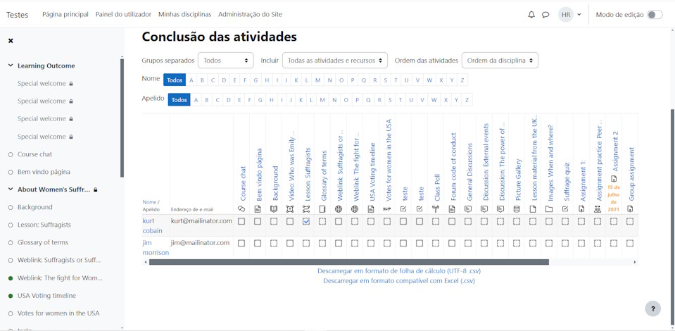 Imagem do relatório de conclusão de atividades